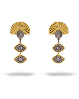 Ebru Jewelry Sunray Ancient Eye Two-Tone Statement Earrings - Metallic
