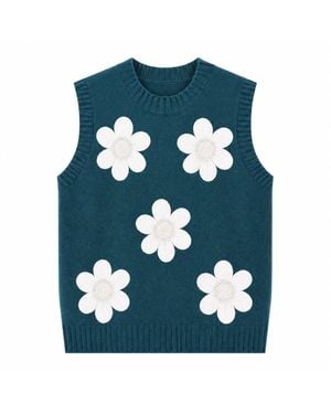 Yumi' Flower Appliqué Knit Tank - Blue