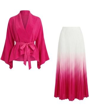 Cy Boutique Full Pleated Kimono Sleeves Cardigan Top And Tie Dye Print - Pink