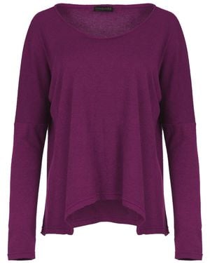 Conquista Aubergine Knit Top With Batwing Style Sleeves - Purple
