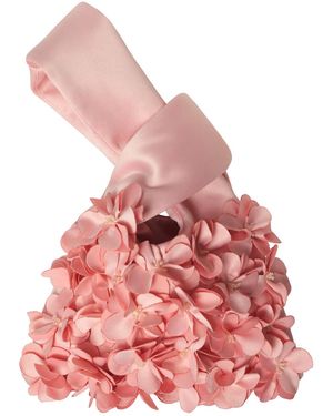 2KStyle Flora Three Dimensional Florals Hand Embellished Satin Wristlet Mini Pouch Pearl - Pink