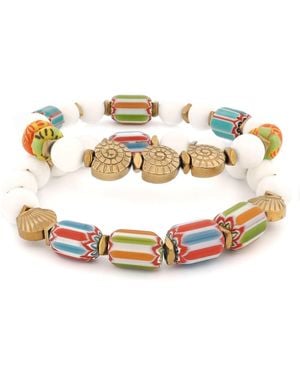 Ebru Jewelry Colorful Ocean Shell Artisan Bracelet Set - Metallic