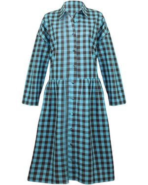 Zenzee Cotton Linen Gingham Shirt Dress - Blue