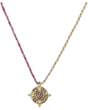 Aurozia Three Charms Solar Meridian The Sun Crystal Beaded Necklace Lepidolite - Metallic