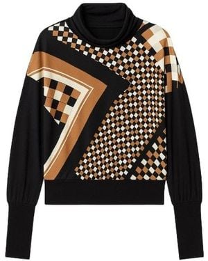 Conquista Geometric Print Batwing Top - Black
