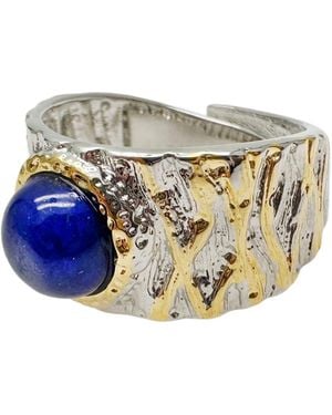 Farra Lapis Stone Platinum Plated Brass Adjustable Ring - White