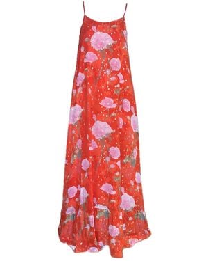 Introvertie VIENNA Madeira Viscose Lurex A-Line Maxi Dress - Red