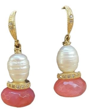Way to Chic Pearl & Agate Earrings With Golden Details - Multicolor