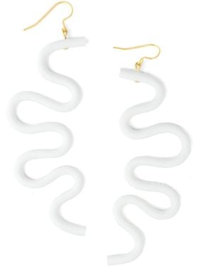 By Chavelli Neutrals Small Tube Squiggles Dangly Earrings - White