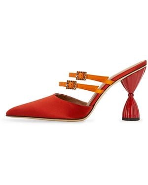 INOLA OJÉN Lolita Pointy Toe Mule With Crystal Buckles - Red