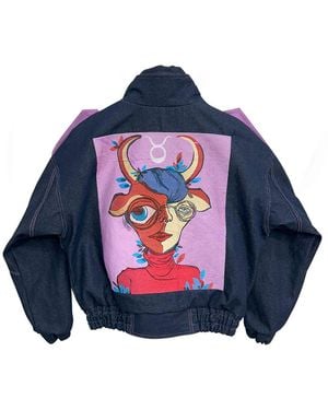 Zasta Studio Zodiac Virgo Denim Embroidered Bomber Jacket - Blue