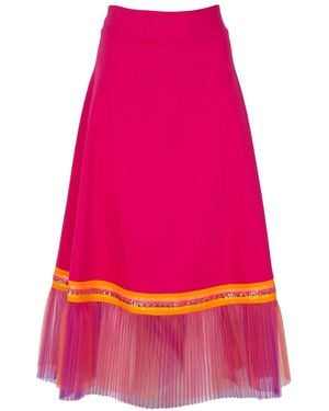 Lalipop Design Fuchsia Skirt With Double Layer Pleated Tulle Detail - Pink