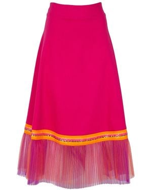 Lalipop Design Fuchsia Skirt With Double Layer Pleated Tulle Detail - Pink