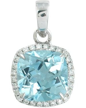 Artisan 14K Topaz & Diamond Halo Pendant - Blue