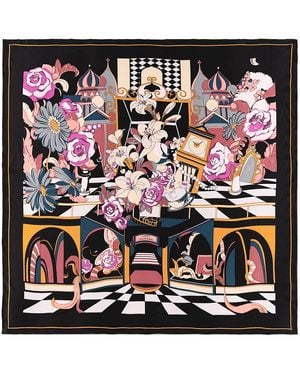 Lost Pattern Vintage Blooms Large Silk Square Scarf - Black