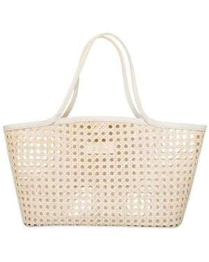 OhSun Neutrals Alex Rattan & Leather Bucket - White