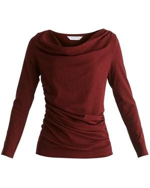 Paisie Ruched Jersey Top With Draped Neck - Red