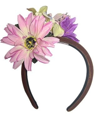 Natalia Petruch Aurelia Honey Amber Velvet Flower Headband – & Faux Floral Statement Hair Accessory - Pink