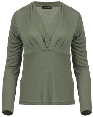 Conquista Dusty Long Sleeve, Faux Wrap Top - Green
