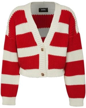 SVETA Milano Alice Striped Knit Cardigan - Red