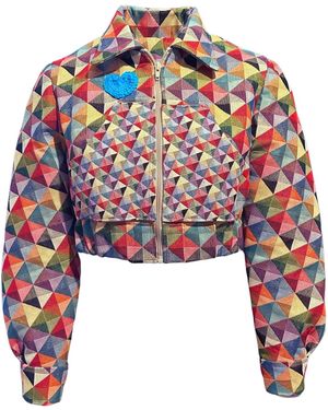 Couture to Your Door Geometric Tapestry Diamond Cropped Jacket - Red