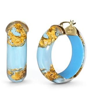 Gold & Honey 24K Leaf Huggie Hoop Earrings - Blue