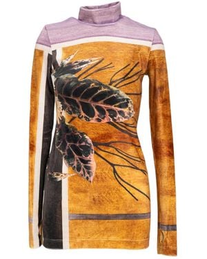 ARTISTA Printed Long Turtleneck Thumbhole Top - Orange