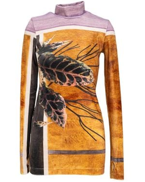 ARTISTA Printed Long Turtleneck Thumbhole Top - Orange