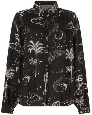 Raffya Palm Button Down Palm Print Shirt - Black
