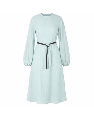 Gunda Hafner Ltd Celeste Cotton Dress With Bell Sleeves And Embroidered Belt - Blue