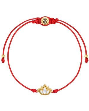 Karma and Luck Mother Of Pearl Lotus String Bracelet – Growth & Protection Jewelry – Blossoming Spirit - Red