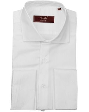 DAVID WEJ Cutaway Collar Double Cuff Fine Twill Shirt – - White