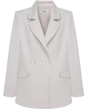 Thisisu Collection Vera Oversize Jacket – Ecru Striped - Gray