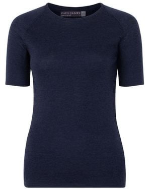 Paul James Knitwear Midweight Merino Activewear Selene T-Shirt - Blue