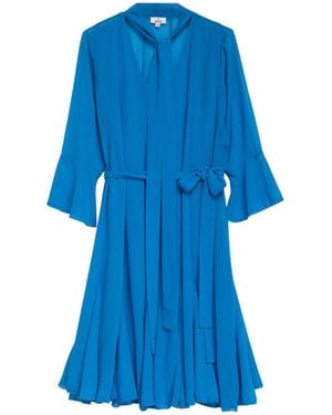 Niza Short Dress With V-Neck Three-Quarter Sleeves And Belt - Blue