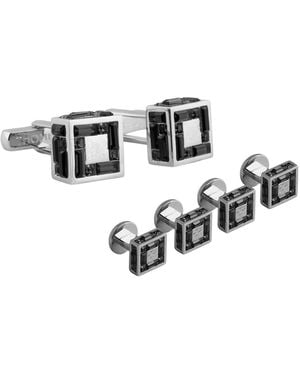 Tateossian Cube Shaped Cufflink Stud Set With Swarovski Elements - Black