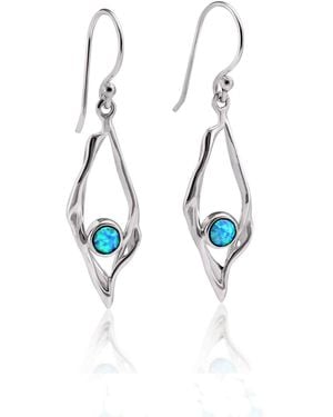 Isla Silver Sterling Opal Delicate Drop Earrings - Blue