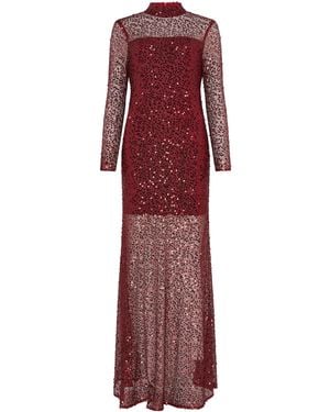 Sour Figs Sequin-Embellished Sheer Mesh Gown - Red