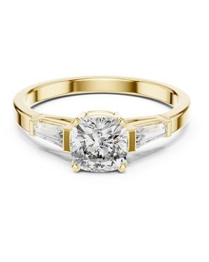 Aya Fine Jewelry Elegant Cushion Cut Three Stone Lab Diamond Engagement Ring - Metallic