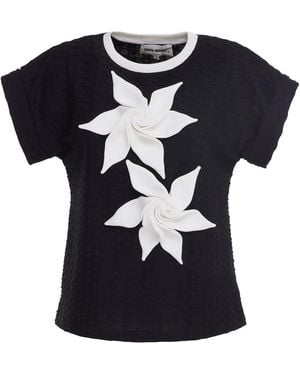 Julia Allert Short Sleeve Top With Floral Detail - Black