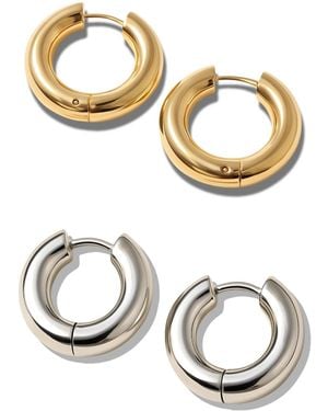 Vicky&Nico Duo Huggies Set – Vermeil & Rhodium Plated - Metallic