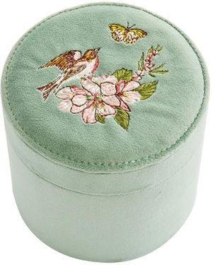 Fable England Morning Song Bird Embroidered Round Jewellery Box - Green