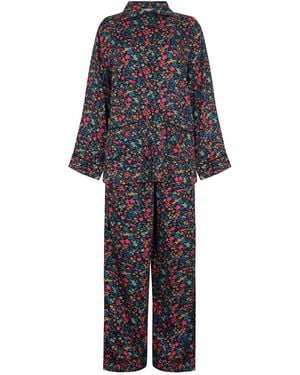 Lily and Lionel Evie Long Sleeve Deep Moon Floral Print Pyjama Set - Blue