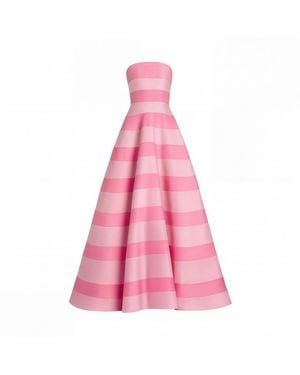 Mac Duggal Striped Satin Strapless Ball Gown With Pockets - Pink