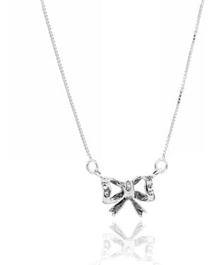 Unaloe Sterling Textured Bow Necklace For – Sculpted Ribbon Pendant Fine Jewellery - Metallic