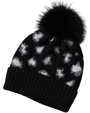 Hortons England Cashmere Animal Print Beanie - Black