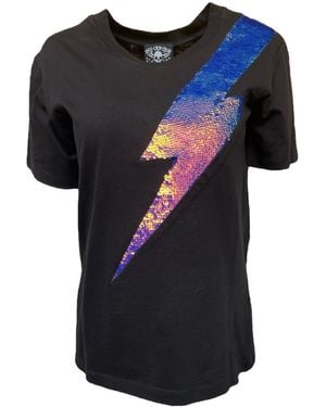 Any Old Iron Iridescent Oil Slick Sequin Lightning T-Shirt - Black