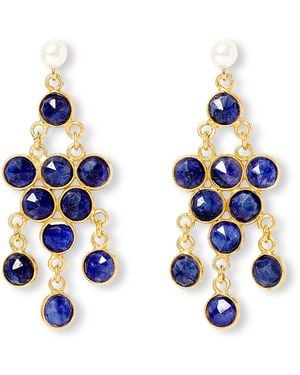 Pearls of the Orient Online Clara Cultured Freshwater Pearl Earrings & Sapphire Chandelier Earrings - Blue