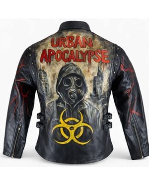 Zasta Studio Hand-Painted Leather Biker Jacket - Green