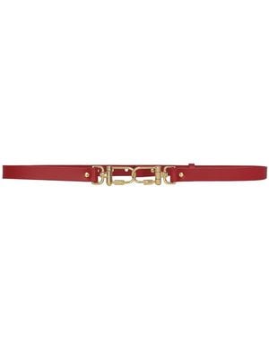 Haute Cuir Carabiners Skinny Leather Belt - Red